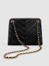 Quilted Pattern Chain Shoulder Tote Bag