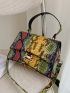 Snakeskin Metal Decor Flap Square Bag