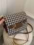 Houndstooth Graphic Buckle Decor Square Bag