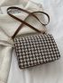 Houndstooth Graphic Buckle Decor Square Bag