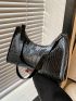 Crocodile Embossed Zipper Baguette Bag