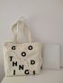 Letter Graphic Canvas Shopper Bag