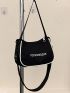 Letter Graphic Contrast Binding Baguette Bag