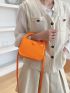 Button Decor Double Handle Square Bag
