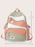 Colorblock Letter Patch Drawstring Decor Backpack