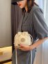 Mini Flower Decor Drawstring Design Straw Bag