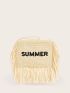 Letter Patch Fringe Decor Clutch Bag
