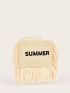 Letter Patch Fringe Decor Clutch Bag