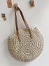 Circle Straw Shoulder Tote Bag