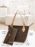2pcs Geo Print Shoulder Bag With Long Wallet
