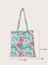 All Over Floral & Flamingo Print Colorblock Shopper Bag