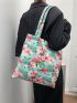All Over Floral & Flamingo Print Colorblock Shopper Bag