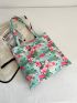All Over Floral & Flamingo Print Colorblock Shopper Bag