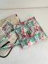 All Over Floral & Flamingo Print Colorblock Shopper Bag