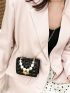 Mini Faux Pearl Decor Turn Lock Square Bag