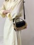 Embossed Detail Two Tone Chain Flap Square Bag