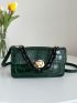 Crocodile Embossed Twist Lock Flap Chain Square Bag