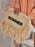 Letter Patch Fringe Decor Clutch Bag