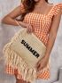 Letter Patch Fringe Decor Clutch Bag