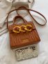Letter Graphic Chain Decor Quilted Square Bag