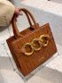 Letter Graphic Chain Decor Quilted Square Bag