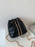 Quilted Faux Pearl Decor Bucket Bag