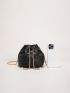 Quilted Faux Pearl Decor Bucket Bag
