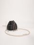 Quilted Faux Pearl Decor Bucket Bag