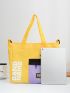 Pocket Front Design Letter Graphic Colorblock Shoulder Tote Bag