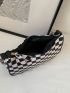 Checkered Print Chain Decor Baguette Bag