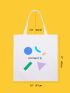 Letter & Geometric Graphic Colorblock Shopper Bag