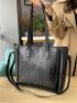 Crocodile Embossed Shoulder Tote Bag