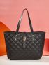 Quilted Pattern Studded Decor Shoulder Tote Bag