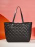 Quilted Pattern Studded Decor Shoulder Tote Bag