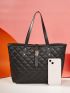 Quilted Pattern Studded Decor Shoulder Tote Bag