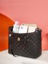 Quilted Pattern Studded Decor Shoulder Tote Bag