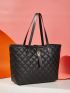 Quilted Pattern Studded Decor Shoulder Tote Bag