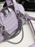 Crocodile Embossed Chain Decor Dome Bag