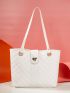 Quilted Pattern Metal Decor Shoulder Tote Bag