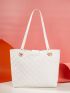 Quilted Pattern Metal Decor Shoulder Tote Bag