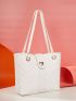 Quilted Pattern Metal Decor Shoulder Tote Bag