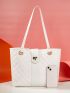 Quilted Pattern Metal Decor Shoulder Tote Bag