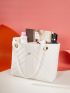 Quilted Pattern Metal Decor Shoulder Tote Bag