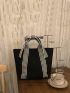 Bow Decor Striped Pattern Top Handle Bag
