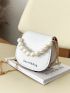 Mini Letter Graphic Faux Pearl Decor Flap Chain Crossbody Bag