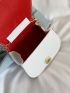 Mini Letter Graphic Faux Pearl Decor Flap Chain Crossbody Bag