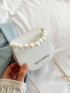 Mini Letter Graphic Faux Pearl Decor Flap Chain Crossbody Bag