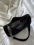 Chain Decor Corduroy Baguette Bag