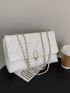 Quilted Pattern Flap Chain Square Bag