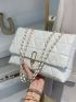 Quilted Pattern Flap Chain Square Bag